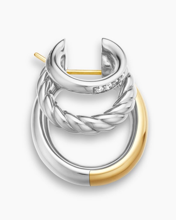 David Van Hagen DY Mercer ® Three Row Hoop Earrings Sterling Silver With 18K Yellow Gold And Diamonds 21mm