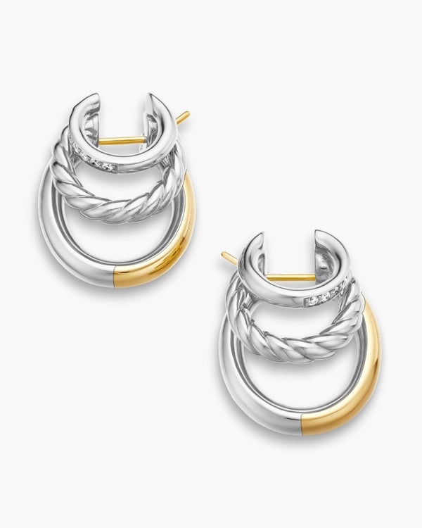David Van Hagen DY Mercer ® Three Row Hoop Earrings Sterling Silver With 18K Yellow Gold And Diamonds 21mm