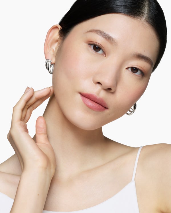 David Van Hagen DY Mercer ® Three Row Hoop Earrings Sterling Silver With Diamonds 21mm