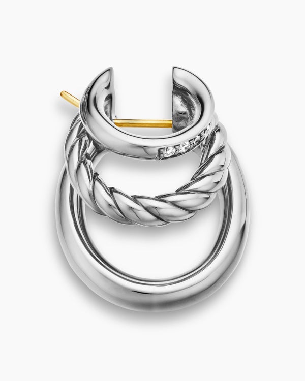 David Van Hagen DY Mercer ® Three Row Hoop Earrings Sterling Silver With Diamonds 21mm