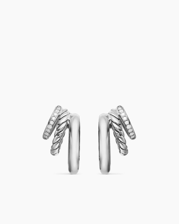 david van hagen DY Mercer ® Three Row Hoop Earrings Sterling Silver with Diamonds 21mm