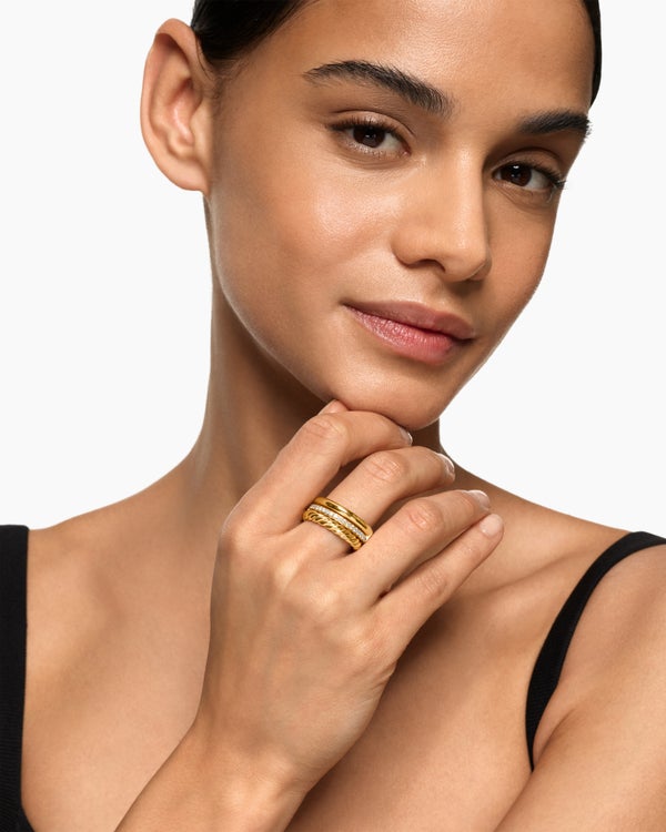 David Van Hagen DY Mercer ® Three Row Ring 18K Yellow Gold With Diamonds 8.9mm