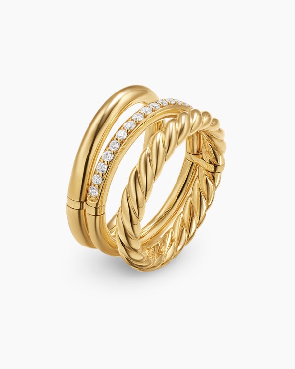 David Van Hagen DY Mercer ® Three Row Ring 18K Yellow Gold With Diamonds 8.9mm