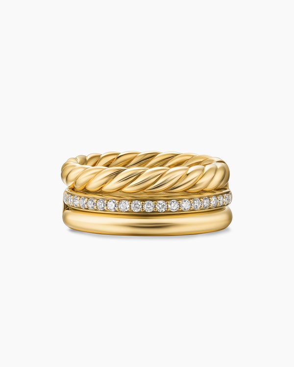 david van hagen DY Mercer ® Three Row Ring 18K Yellow Gold with Diamonds 8.9mm