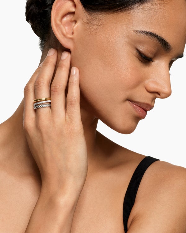 David Van Hagen DY Mercer ® Three Row Ring Sterling Silver With 18K Yellow Gold And Diamonds 8.9mm