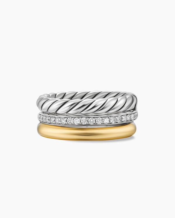 david van hagen DY Mercer ® Three Row Ring Sterling Silver with 18K Yellow Gold and Diamonds 8.9mm david van hagen DY Mercer ® Three Row Ring Sterling Silver with 18K Yellow Gold and Diamonds 8.9mm