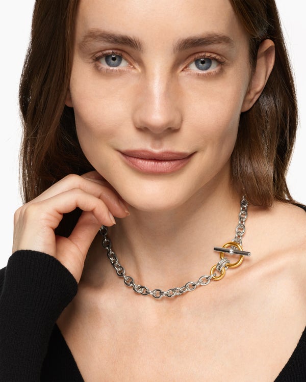 David Van Hagen DY Mercer ® Toggle Chain Necklace Sterling Silver With 18K Yellow Gold And Diamonds 8mm