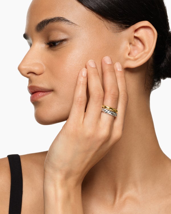 David Van Hagen DY Mercer ® Two Row Ring Sterling Silver With 18K Yellow Gold 8mm