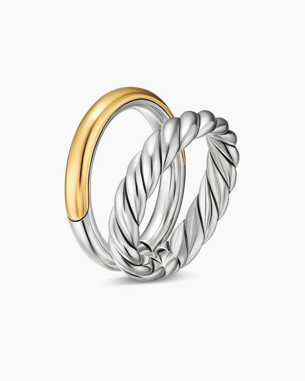 David Van Hagen DY Mercer ® Two Row Ring Sterling Silver With 18K Yellow Gold 8mm