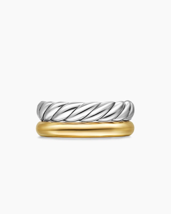 David Van Hagen DY Mercer ® Two Row Ring Sterling Silver With 18K Yellow Gold 8mm