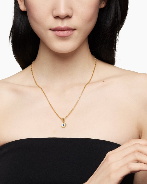 David Van Hagen Evil Eye Amulet 18K Yellow Gold With Pavé Blue Sapphires And Diamonds 11mm