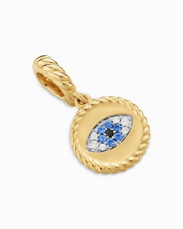 David Van Hagen Evil Eye Amulet 18K Yellow Gold With Pavé Blue Sapphires And Diamonds 11mm