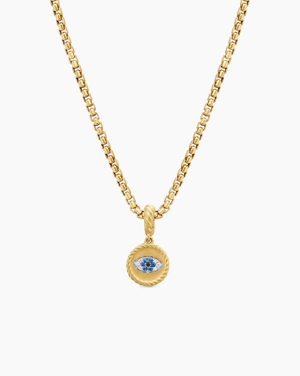 david van hagen Evil Eye Amulet 18K Yellow Gold with Pavé Blue Sapphires and Diamonds 11mm