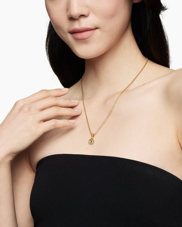 David Van Hagen Evil Eye Amulet 18K Yellow Gold With Pavé Emeralds And Diamonds 11mm