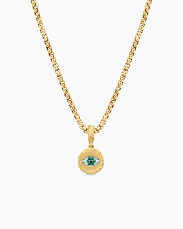 david van hagen Evil Eye Amulet 18K Yellow Gold with Pavé Emeralds and Diamonds 11mm