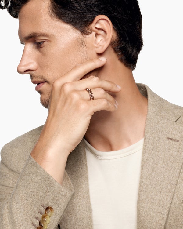 David Van Hagen Faceted Band Ring 18K Rose Gold With Cognac Diamonds 6.2mm