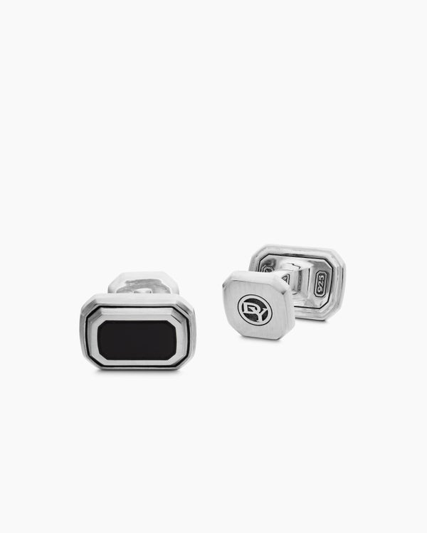 David Van Hagen Faceted Cufflinks Sterling Silver With Black Onyx 17mm