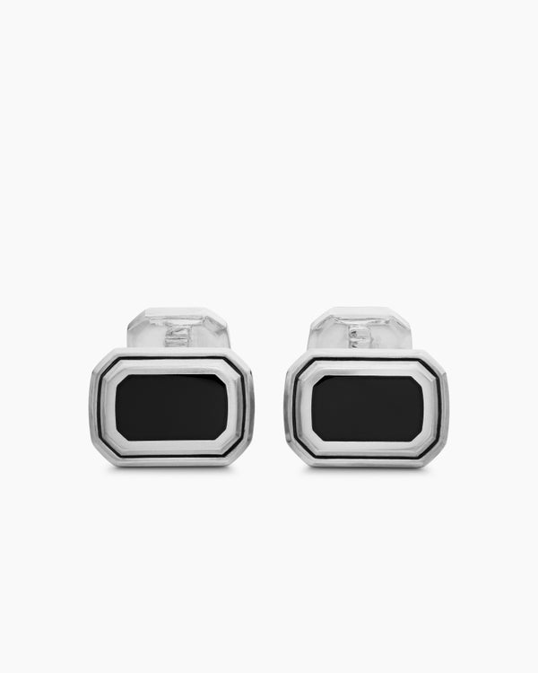 david van hagen Faceted Cufflinks Sterling Silver with Black Onyx 17mm