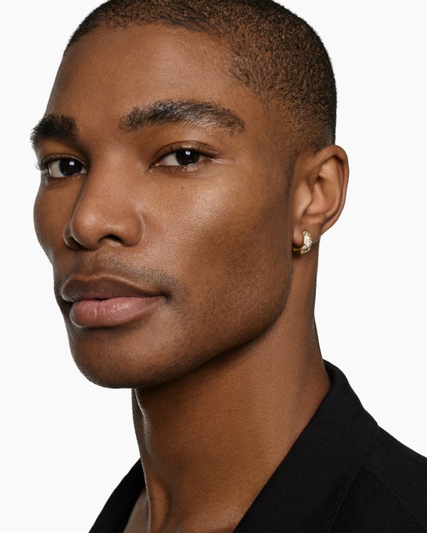 David Van Hagen Faceted Hoop Earring 18K Yellow Gold With Diamonds 14.5mm