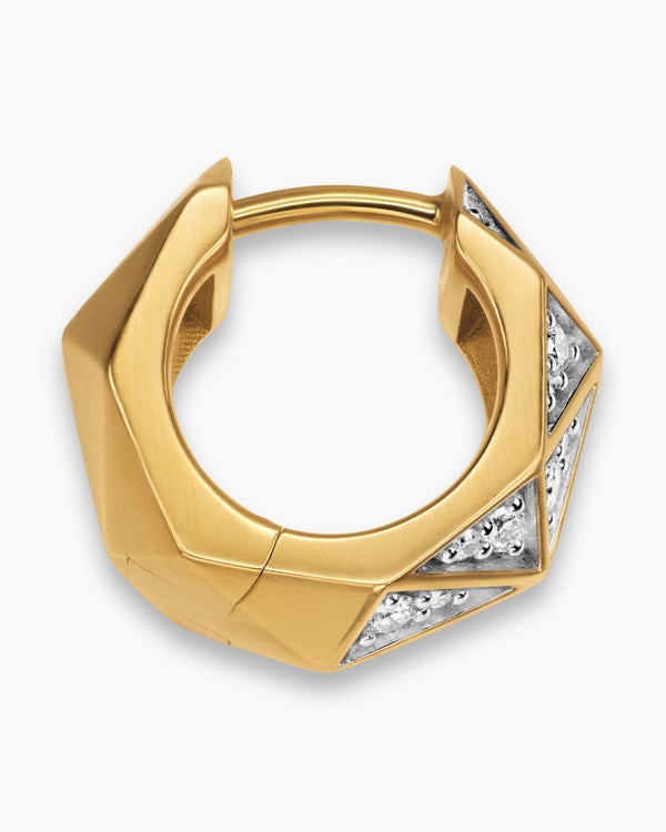 David Van Hagen Faceted Hoop Earring 18K Yellow Gold With Diamonds 14.5mm