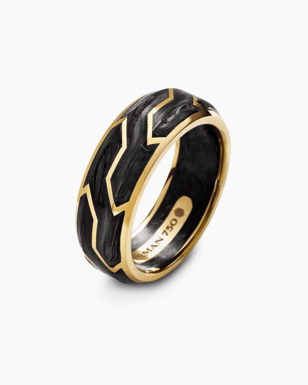 David Van Hagen Forged Carbon Band Ring 18K Yellow Gold 8.5mm