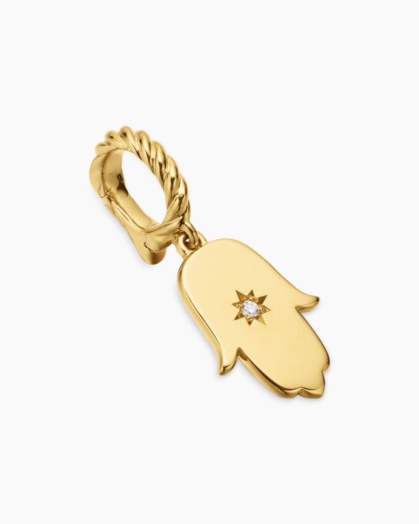 David Van Hagen Hamsa Amulet 18K Yellow Gold With Center Diamond 15.8mm