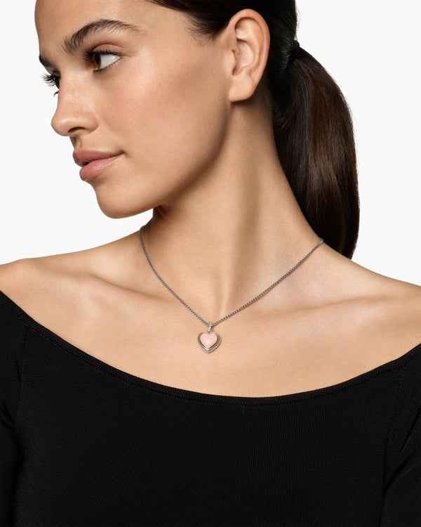 David Van Hagen Heart Amulet Sterling Silver And 18K Yellow Gold With Pink Opal 17mm