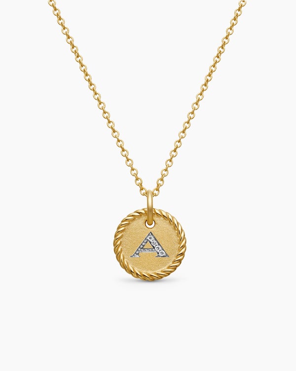 david van hagen Initial Charm Necklace 18K Yellow Gold with Diamond A