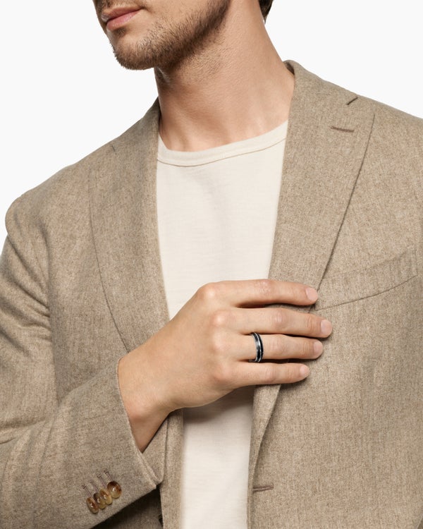 David Van Hagen Knife Edge Band Ring 18K White Gold With Forged Carbon 6mm