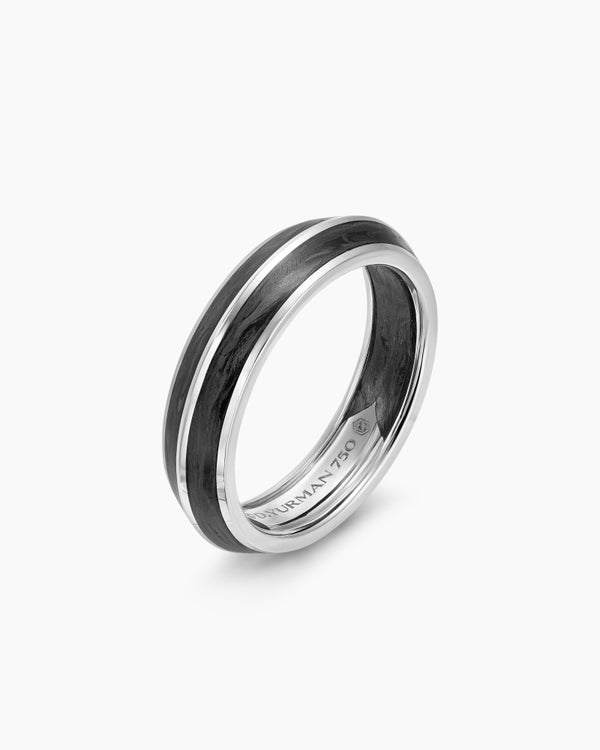 David Van Hagen Knife Edge Band Ring 18K White Gold With Forged Carbon 6mm