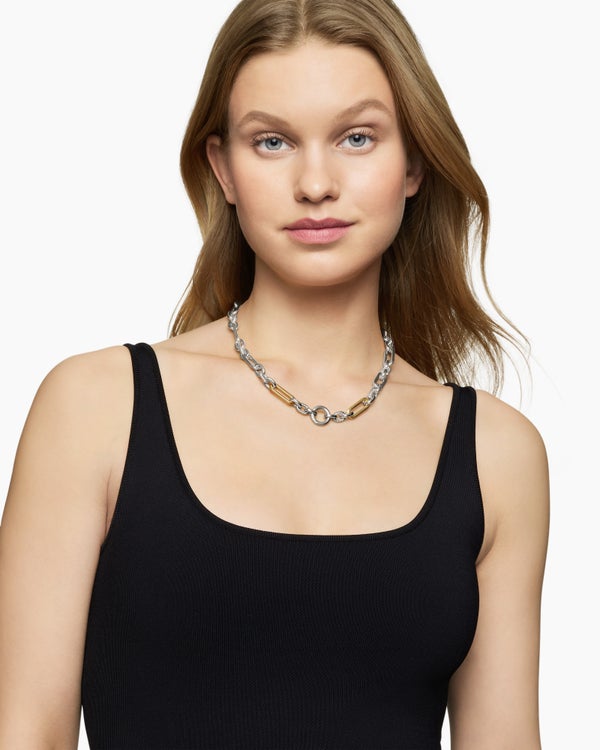 David Van Hagen Lexington Chain Necklace Sterling Silver With 18K Yellow Gold 9.8mm