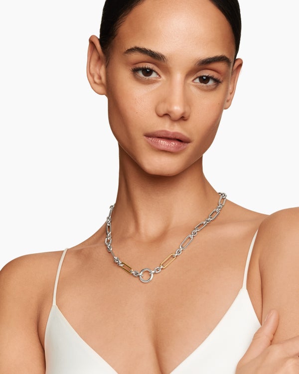 David Van Hagen Lexington Chain Necklace Sterling Silver With 18K Yellow Gold 7mm