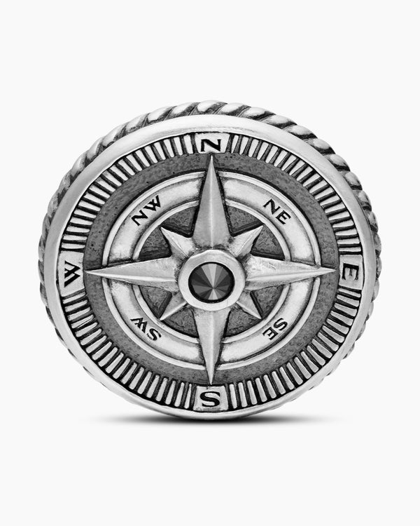 David Van Hagen Maritime ® Compass Cufflinks Sterling Silver With Center Black Diamond 16mm