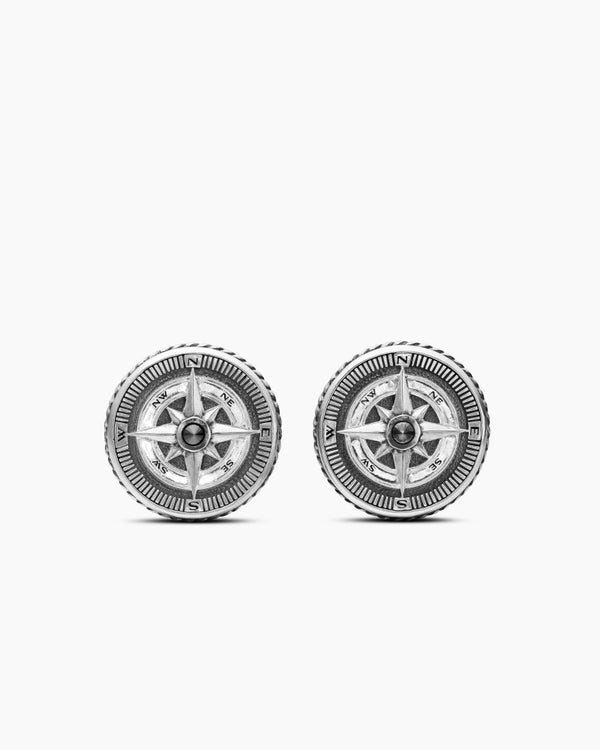 david van hagen Maritime ® Compass Cufflinks Sterling Silver with Center Black Diamond 16mm