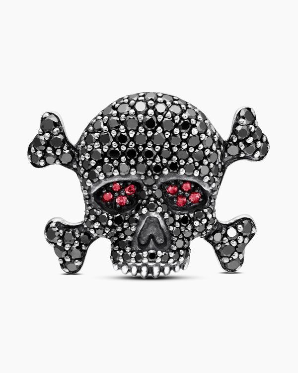David Van Hagen Memento Mori Skull Cufflinks Sterling Silver With Black Diamonds And Rubies 24mm