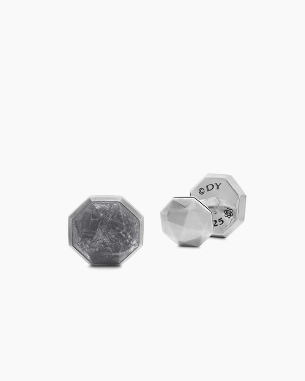 David Van Hagen Meteorite Faceted Round Cufflinks Sterling Silver 16mm