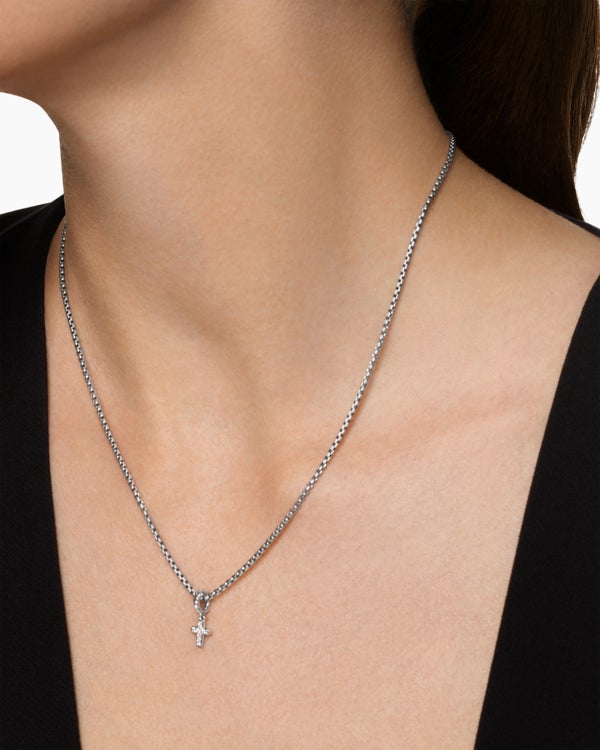 David Van Hagen Micro Pavé Cross Amulet Sterling Silver With Diamonds 8mm