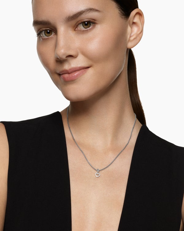 David Van Hagen Micro Pavé Open Heart Amulet Sterling Silver With Diamonds 6.8mm