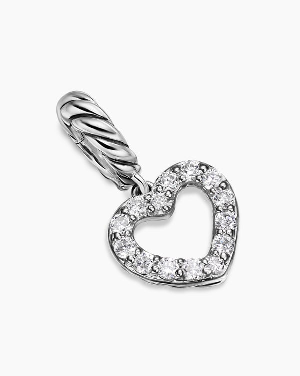 David Van Hagen Micro Pavé Open Heart Amulet Sterling Silver With Diamonds 6.8mm