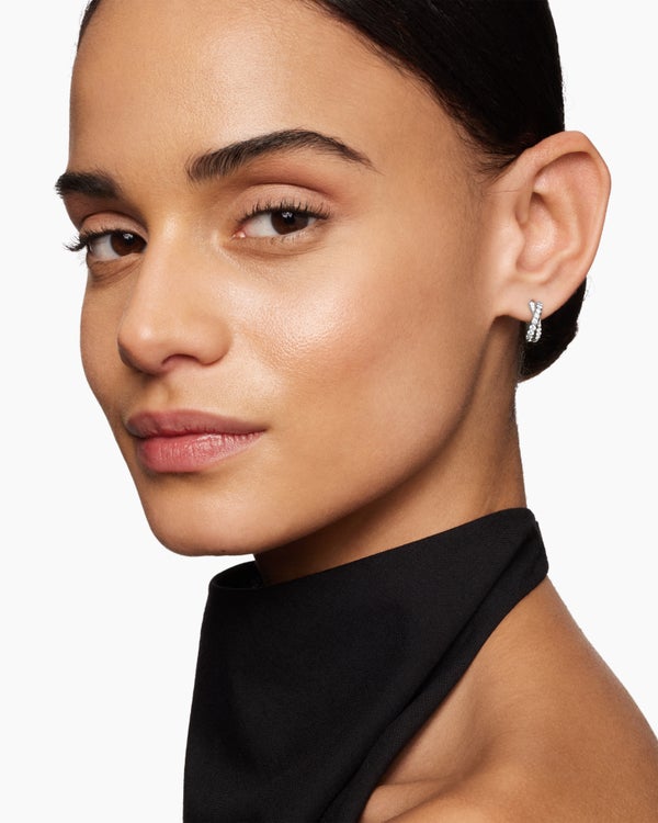 David Van Hagen Pavé Crossover Hoop Earrings 18K White Gold With Diamonds 12mm