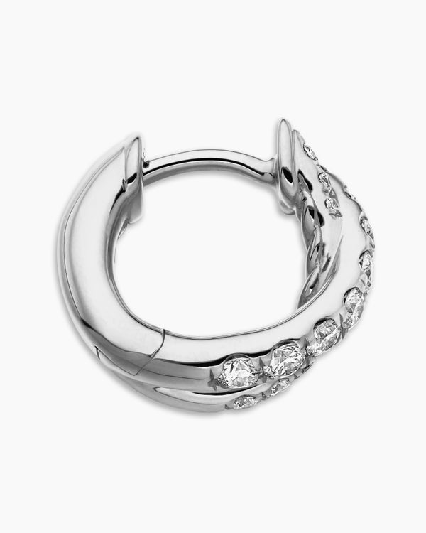David Van Hagen Pavé Crossover Hoop Earrings 18K White Gold With Diamonds 12mm