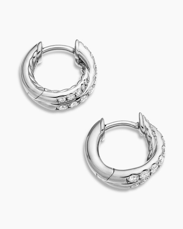 David Van Hagen Pavé Crossover Hoop Earrings 18K White Gold With Diamonds 12mm