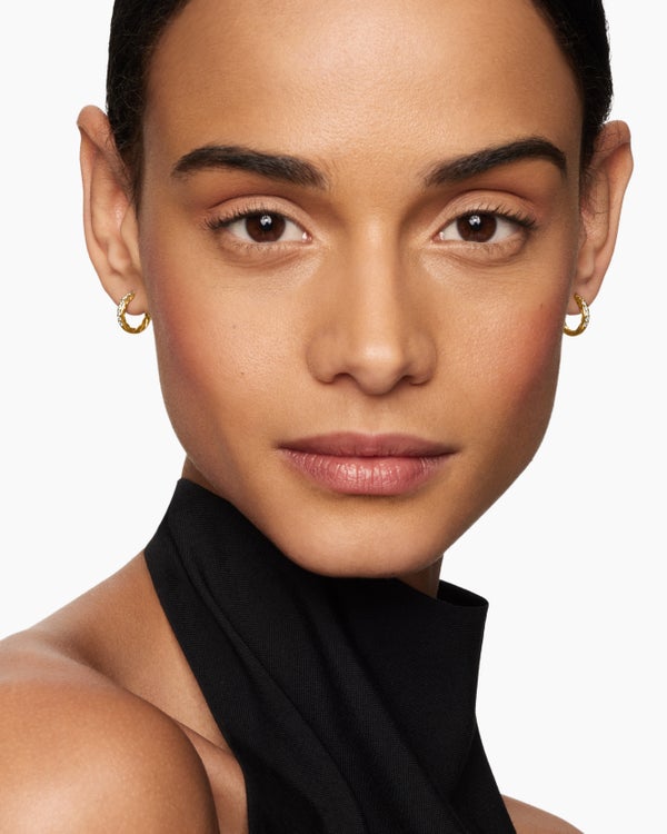 David Van Hagen Pavé Huggie Hoop Earrings 18K Yellow Gold With Diamonds 13mm