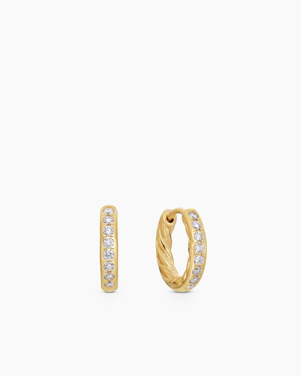 david van hagen Pavé Huggie Hoop Earrings 18K Yellow Gold with Diamonds 13mm