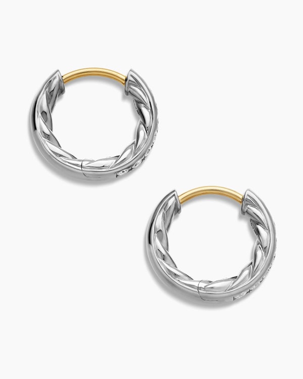 David Van Hagen Pavé Huggie Hoop Earrings Sterling Silver With Diamonds 13mm