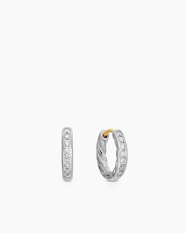 david van hagen Pavé Huggie Hoop Earrings Sterling Silver with Diamonds 13mm