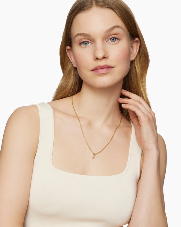 David Van Hagen Pavé Initial Pendant 18K Yellow Gold With Diamond A