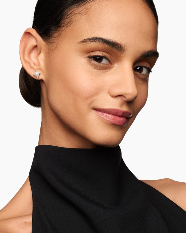 David Van Hagen Pearl Stud Earrings Sterling Silver With Pearls And Diamonds 7.4mm