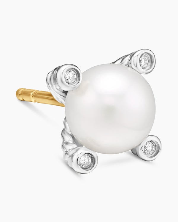David Van Hagen Pearl Stud Earrings Sterling Silver With Pearls And Diamonds 7.4mm
