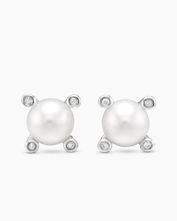 david van hagen Pearl Stud Earrings Sterling Silver with Pearls and Diamonds 7.4mm